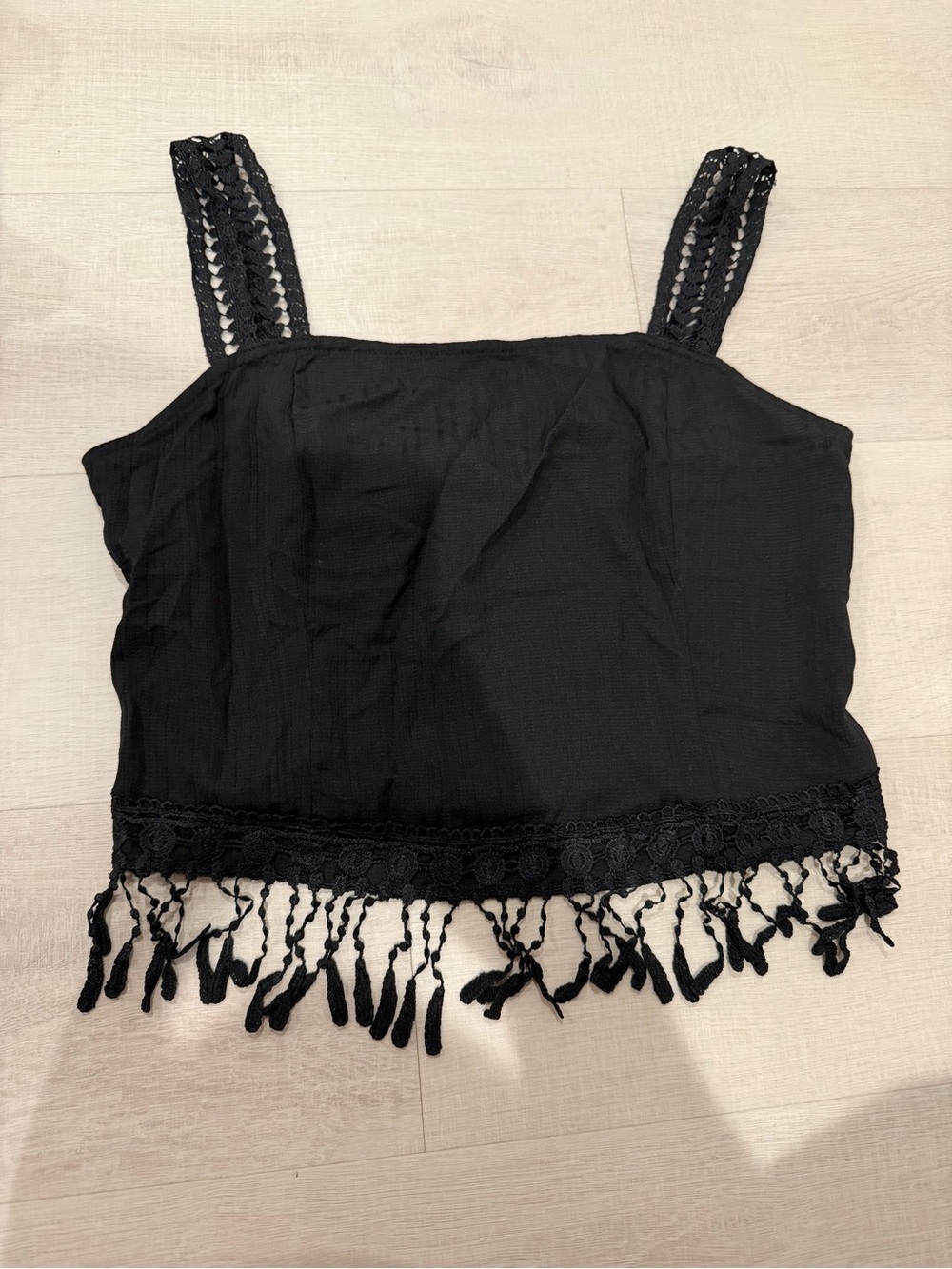 Target Black Crochet-Trim Fringe Crop Tank